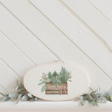 Christmas Printed Embroidery Hoop - Greens in Crate Watercolor, Christmas gift, holiday present, seasonal decor