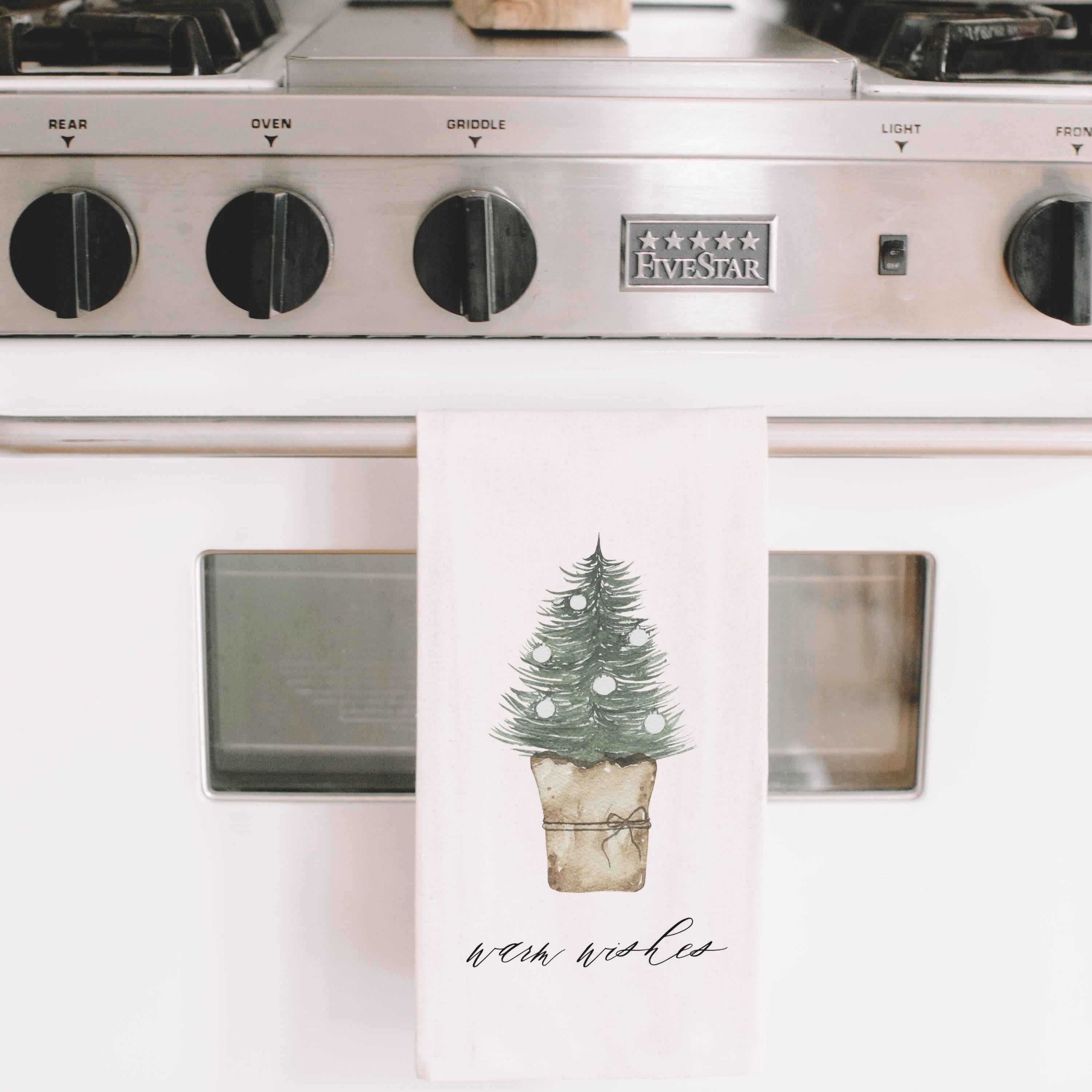 Christmas Watercolor Tea Towel - Warm Wishes Watercolor, kitchen linen, holiday present, Seasonal, Cute, Winter gift, cozy decor