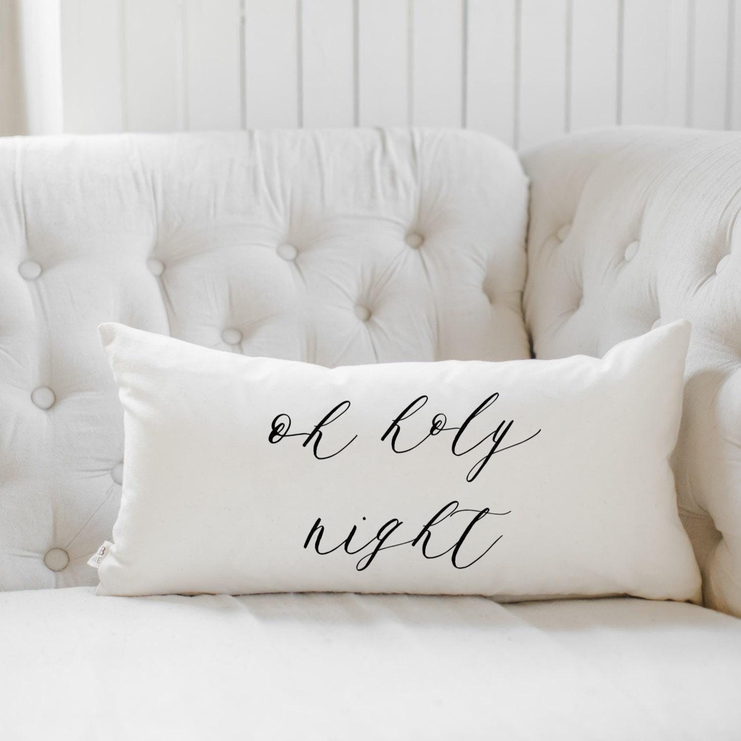 Lumbar Pillow - Oh Holy Night, Christmas decor, calligraphy, home decor, holiday, cushion cover, cushion sham, seasonal pillow