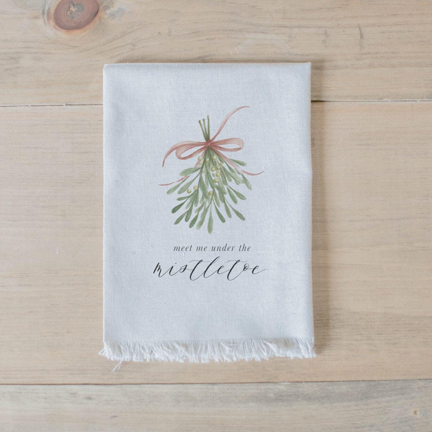 Christmas Napkin Set - Meet Me Under the Mistletoe Watercolor, Decor, Housewarming, Tableware, Place Setting, Table Setting, Seasonal Decor