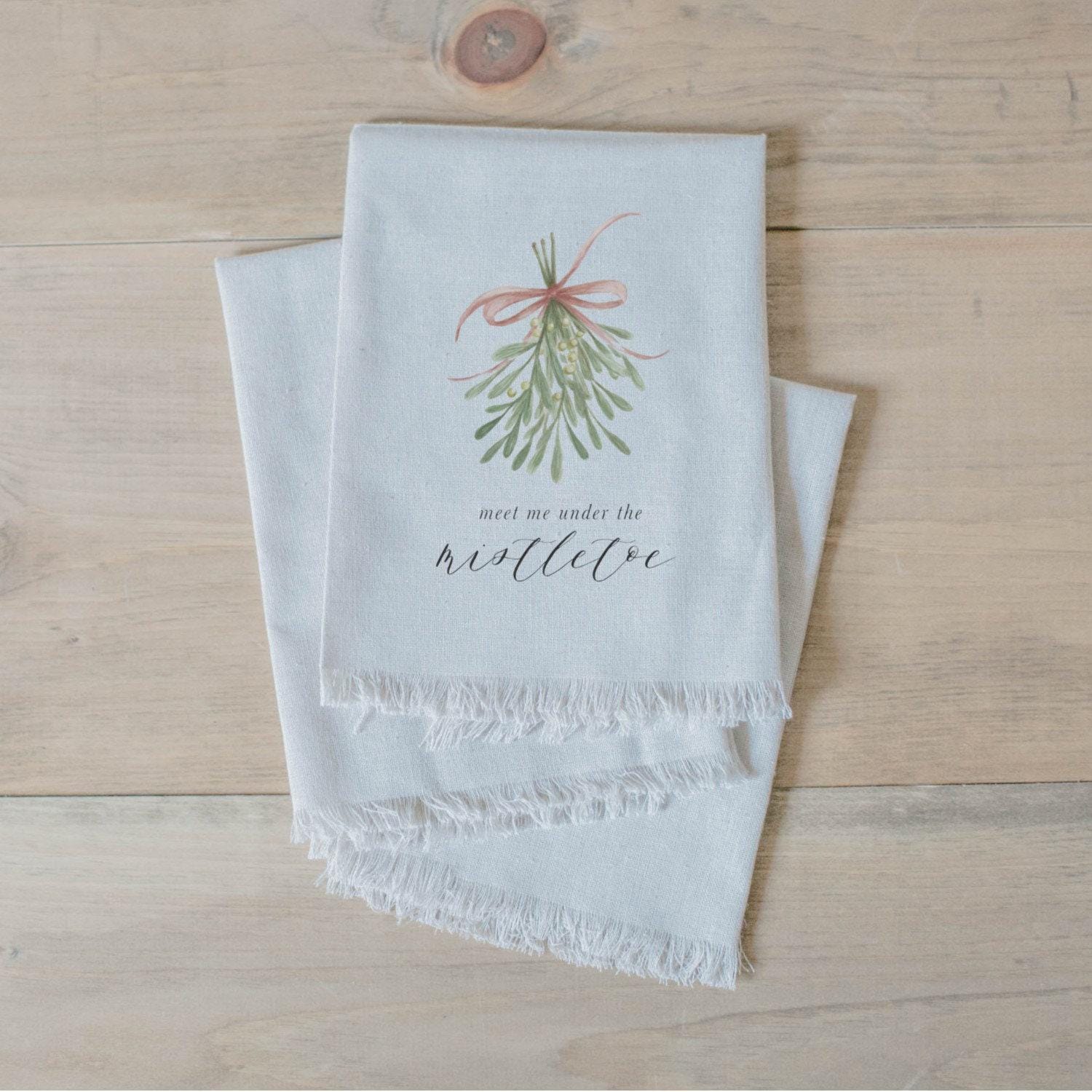 Christmas Napkin Set - Meet Me Under the Mistletoe Watercolor, Decor, Housewarming, Tableware, Place Setting, Table Setting, Seasonal Decor