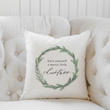 Christmas Throw Pillow - Have Yourself a Merry Little Christmas Wreath, Handmade in USA, 100% Organic Cotton, Home Decor, Cushion Cover