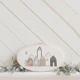 KV x PCB - Winter Houses Oval Printed Embroidery Hoop - Easter gift, housewarming, home decor, spring gift, wall decor, rustic