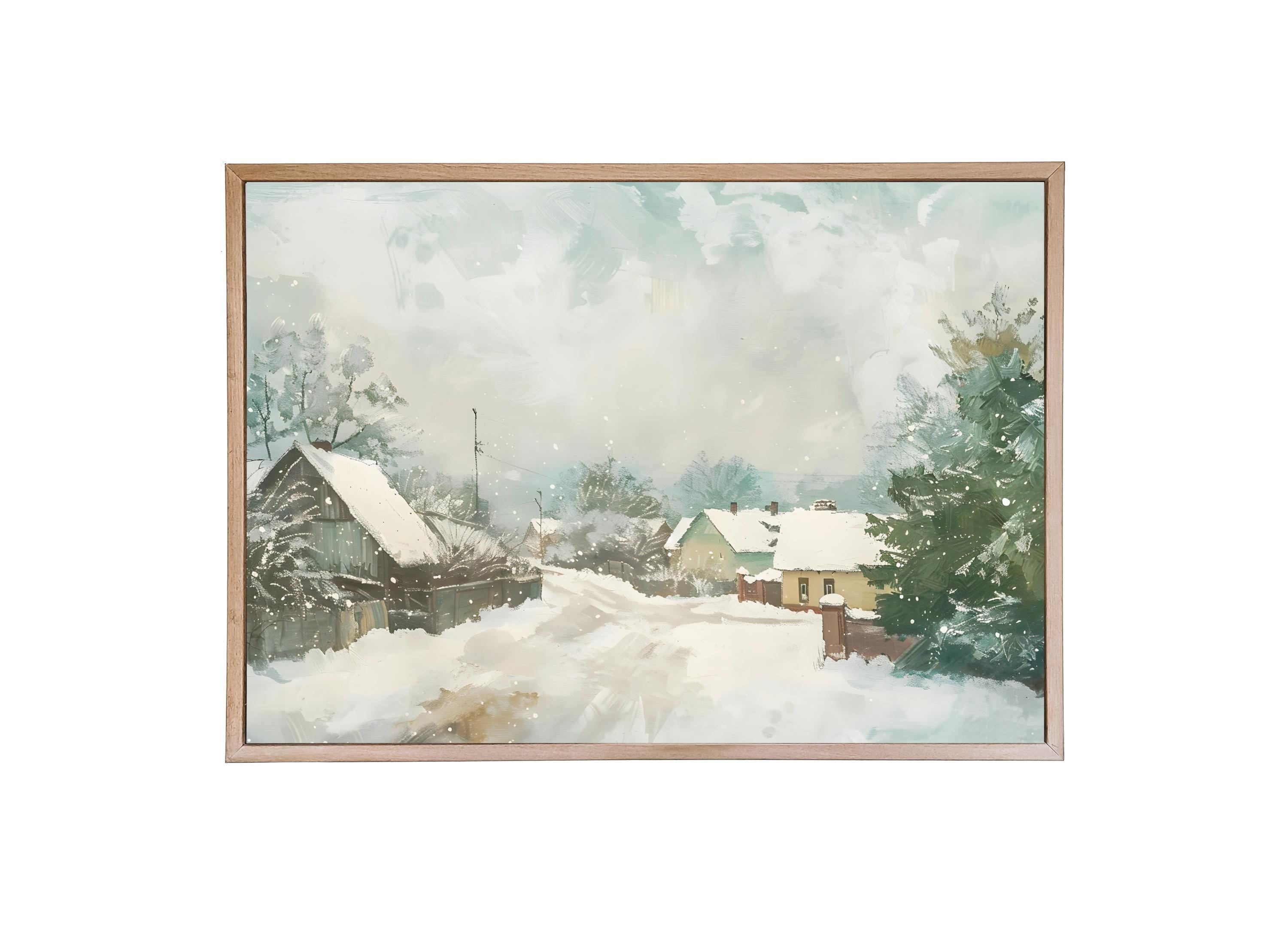 Wood Framed Print - Snowy Town - Handmade in USA, gallery wall art, holiday wall art, christmas decor, framed decor
