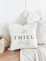 Throw Pillow - Personalized Family Name - Farmhouse, Heirloom, Handmade in USA, Organic Cotton, Calligraphy Home Decor, Housewarming gift