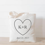 Personalized Heart Initials Tote Bag: Organic Cotton Wedding Favor