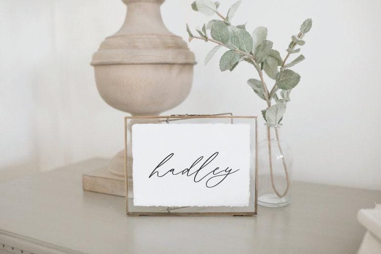 Personalized Calligraphy Name Print: Deckle Edge Paper, Gold Frame Option