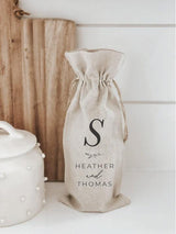Linen Wine Bag: Modern Calligraphy Wedding Favor