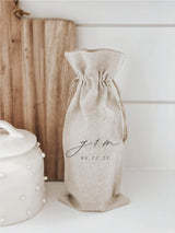 Linen Wine Bag: Modern Calligraphy Wedding Favor