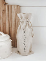 Linen Wine Bag: Modern Calligraphy Wedding Favor