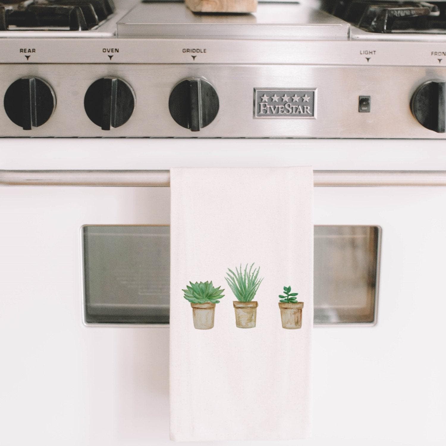Watercolor Potted Succulents Tea Towel - Organic Cotton Kitchen Decor