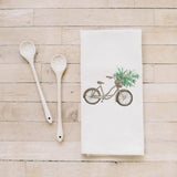 Floral Bike Watercolor Tea Towel - Organic Cotton Kitchen Decor