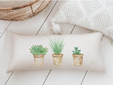 Succulent Lumbar Pillow: Watercolor Potted Plants, Organic Cotton