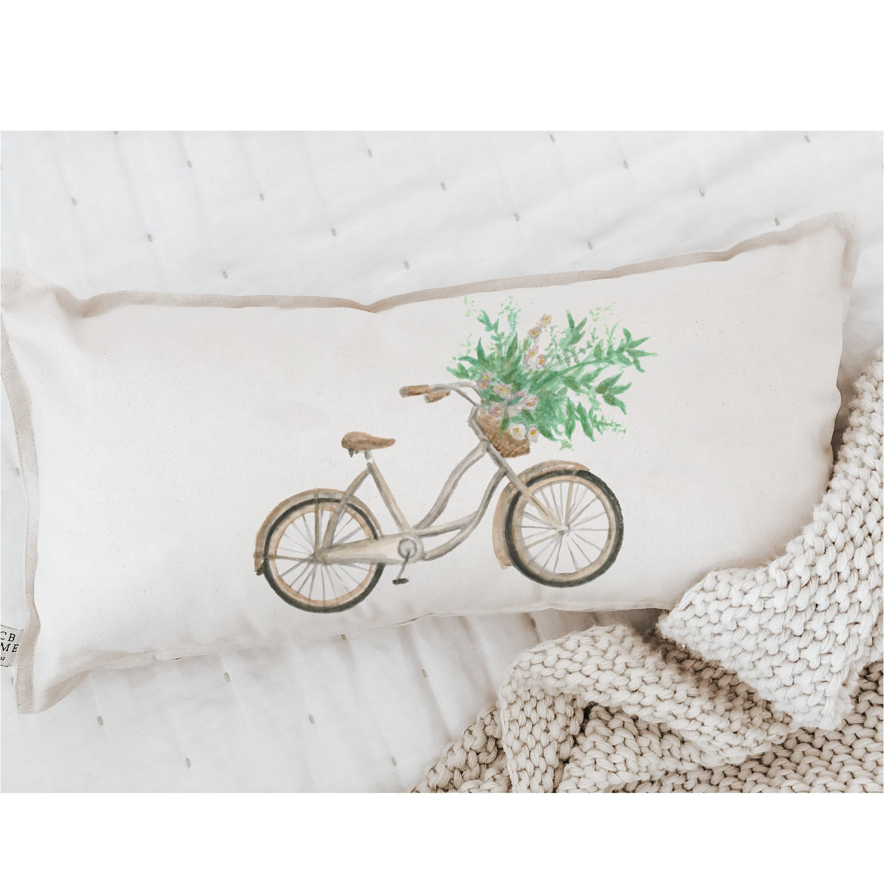 Floral Bike Lumbar Pillow: Organic Cotton Cushion Cover