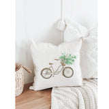 Floral Bike Throw Pillow: Organic Cotton Watercolor Cushion Cover