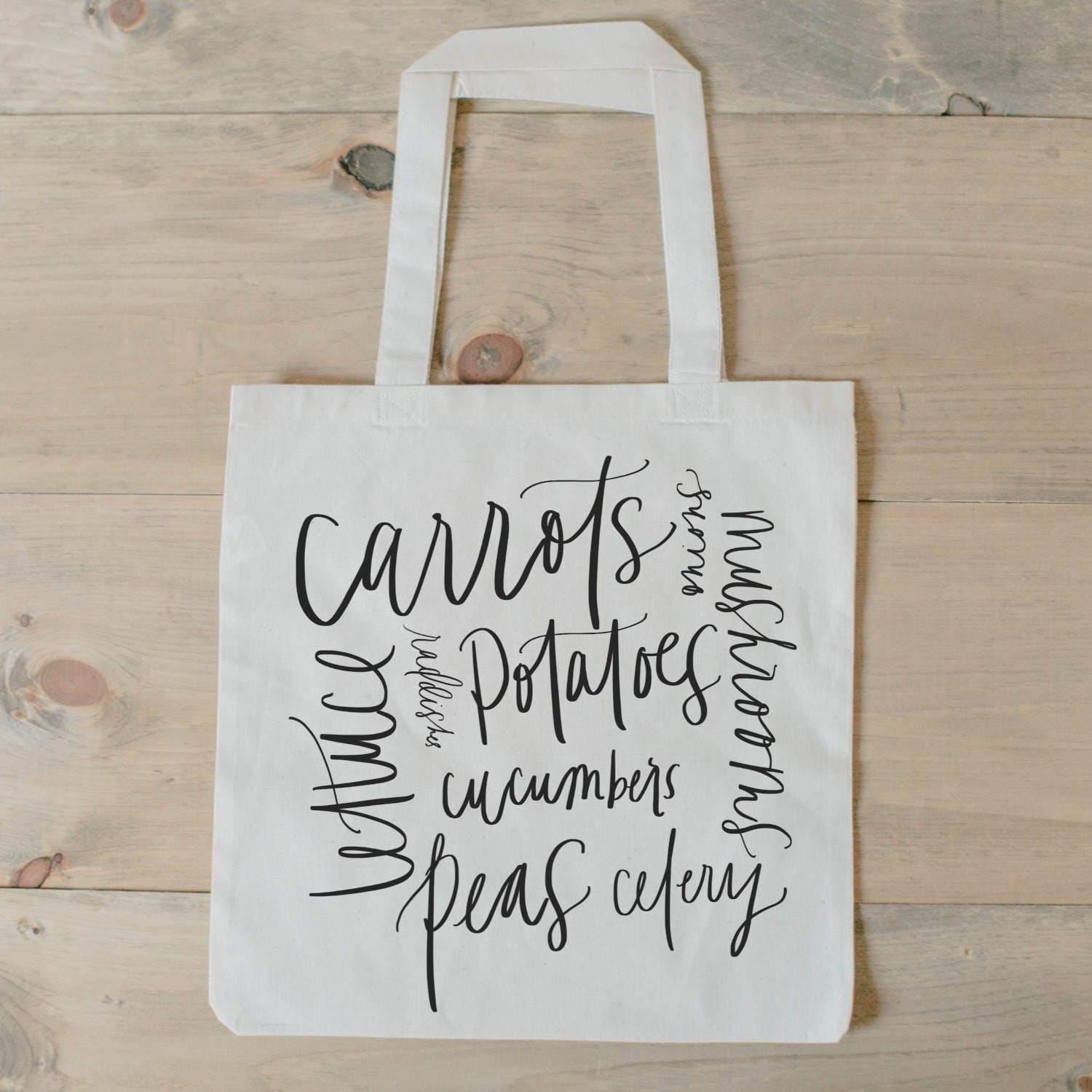 Organic Cotton Veggie Tote Bag: Farmers Market Reusable Grocery Bag