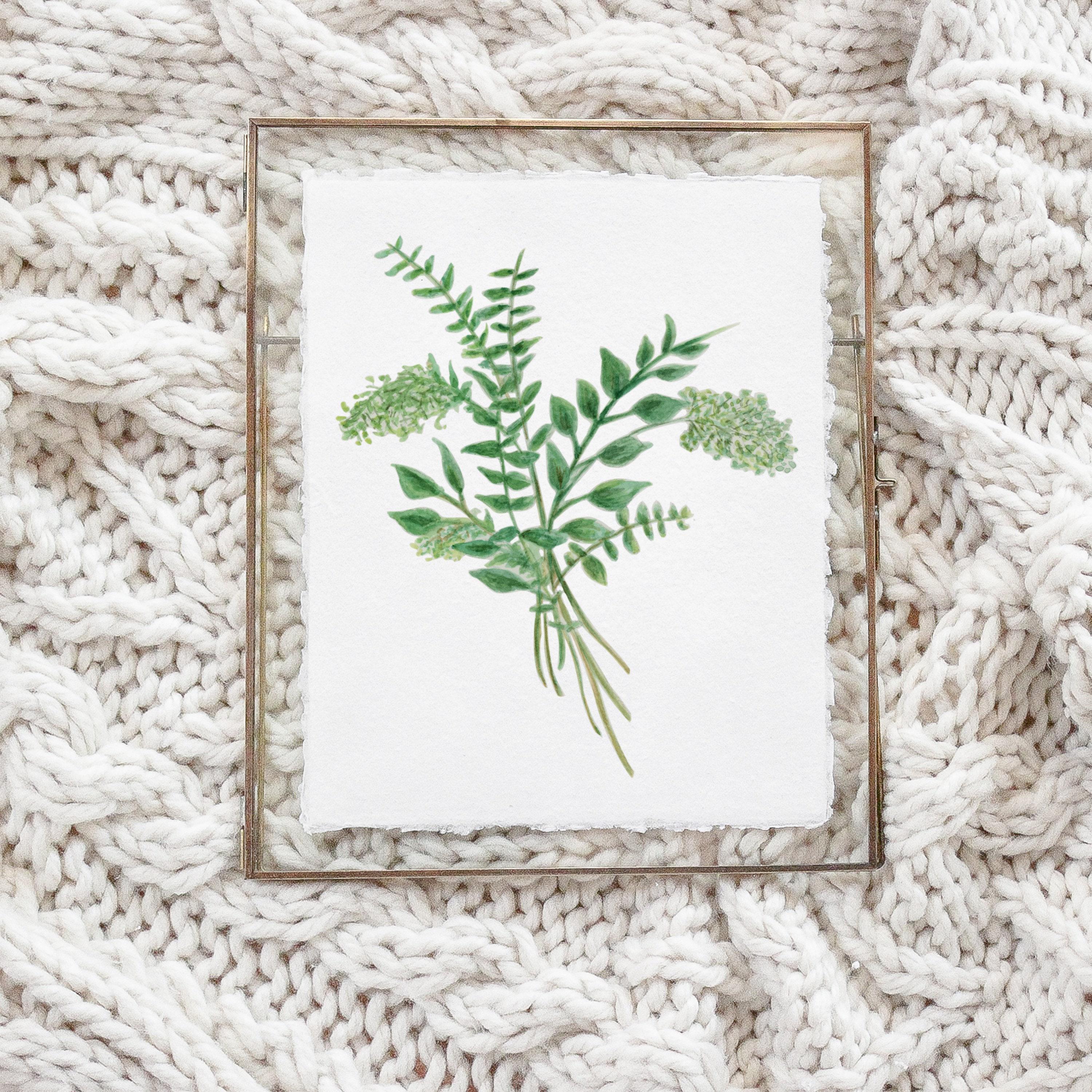 Calligraphy Print - Eucalyptus Bunch Watercolor - Vertical