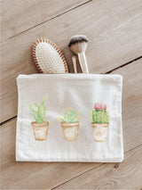 Cosmetic Bag - Cactus Watercolor, Handmade in USA, 100% Organic Cotton, Shop Small, Pencil Case, Bridesmaid Gift, Wedding Favor