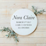 Personalized Birth Stat Embroidery Hoop: Nursery Wall Decor