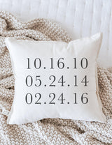 Throw Pillow - Personalized Special Dates - Event Commemoration, new baby gift, Anniversary, Wedding, photo prop, Life Events