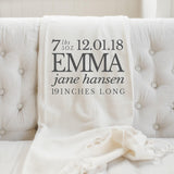 Throw Blanket - Personalized Baby Name and Details, present, housewarming gift, decorative blanket, cozy, birthday gift