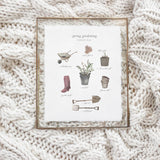 Calligraphy Print - Garden Essentials Watercolor, Spring Decor, housewarming gift, farmhouse decor, present, rustic style