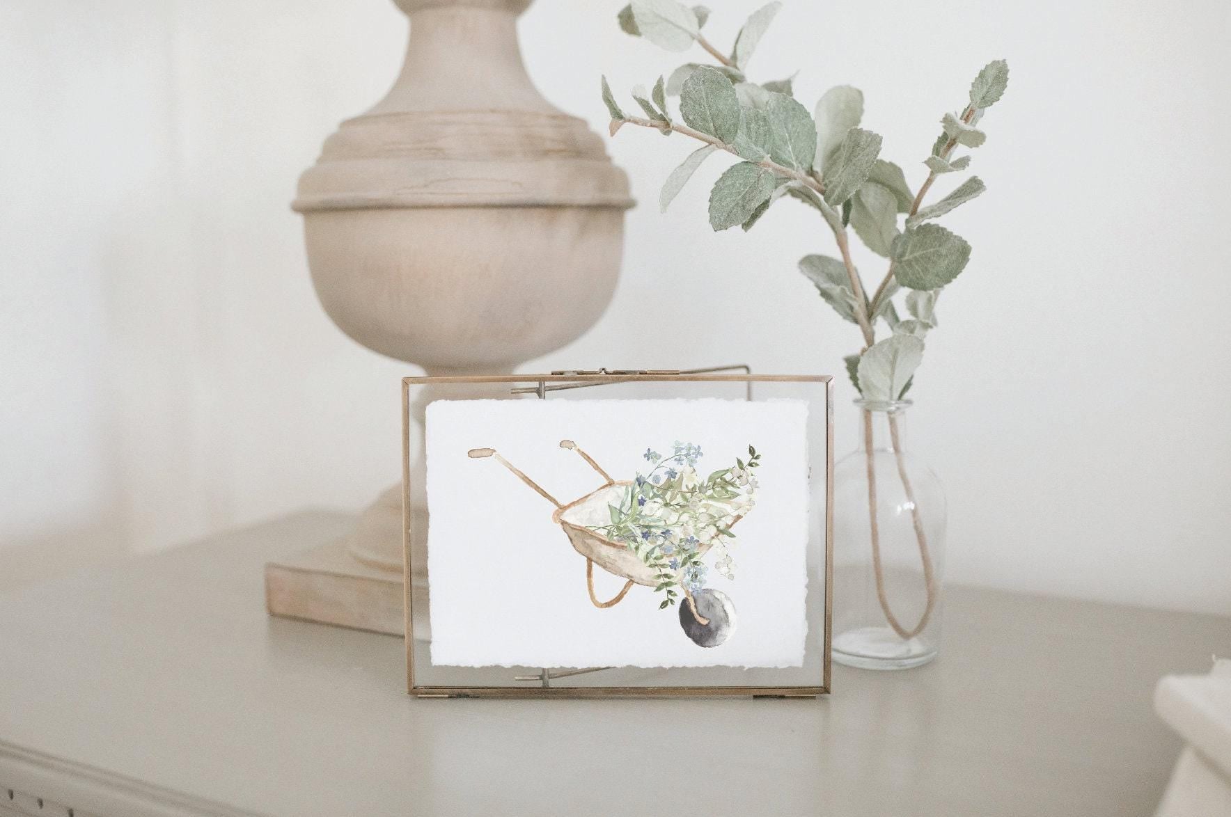 Calligraphy Print - Wheel Barrow Watercolor, Spring Decor, housewarming gift, farmhouse decor, present, rustic style