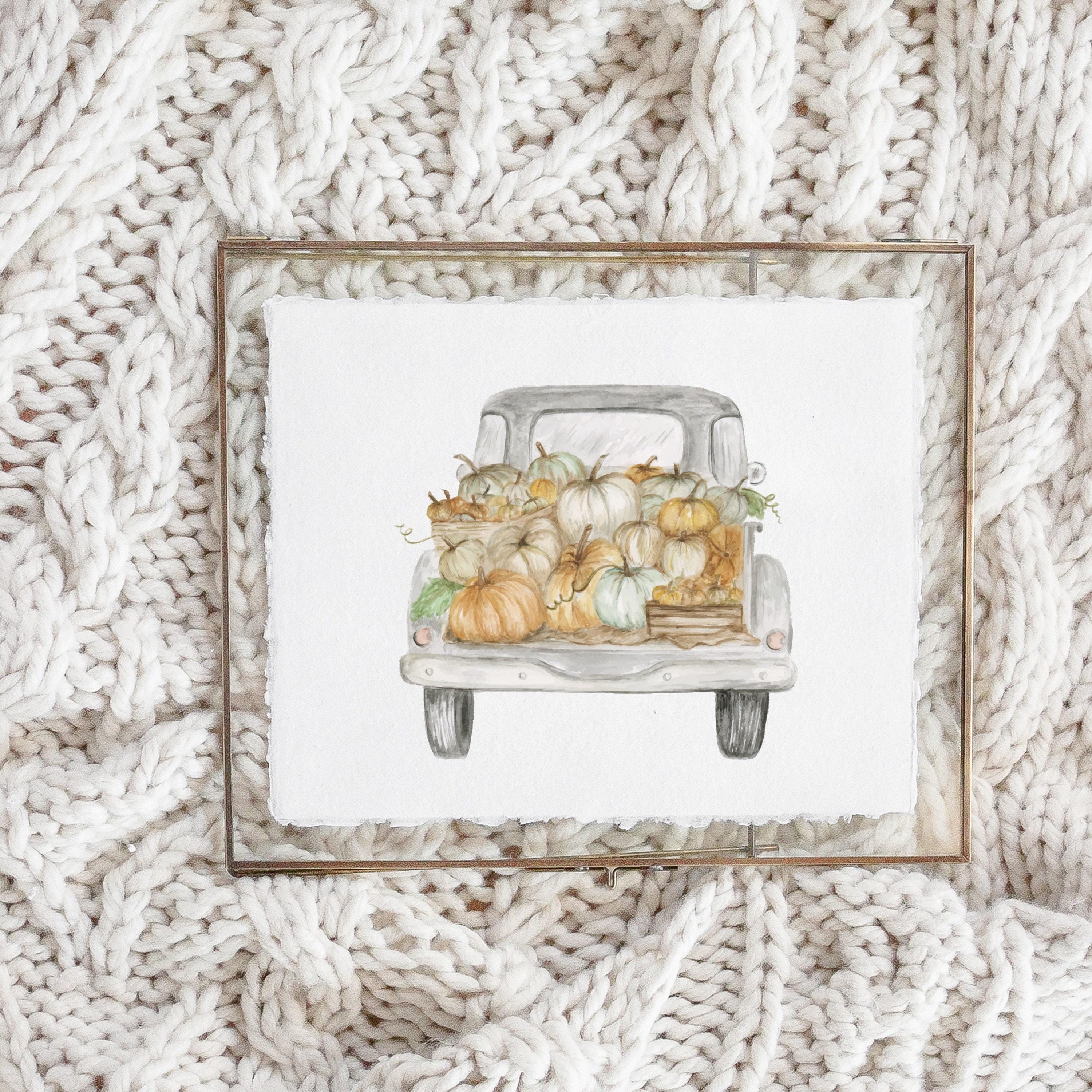 Fall Calligraphy Print - Pumpkin Truck Watercolor, Fall Decor, Gift, Holiday Gift, Seasonal Home Decor