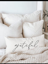 Lumbar Pillow - Grateful - Standard Seam, home decor, housewarming gift, cushion cover, throw pillow, fall decor, autumn