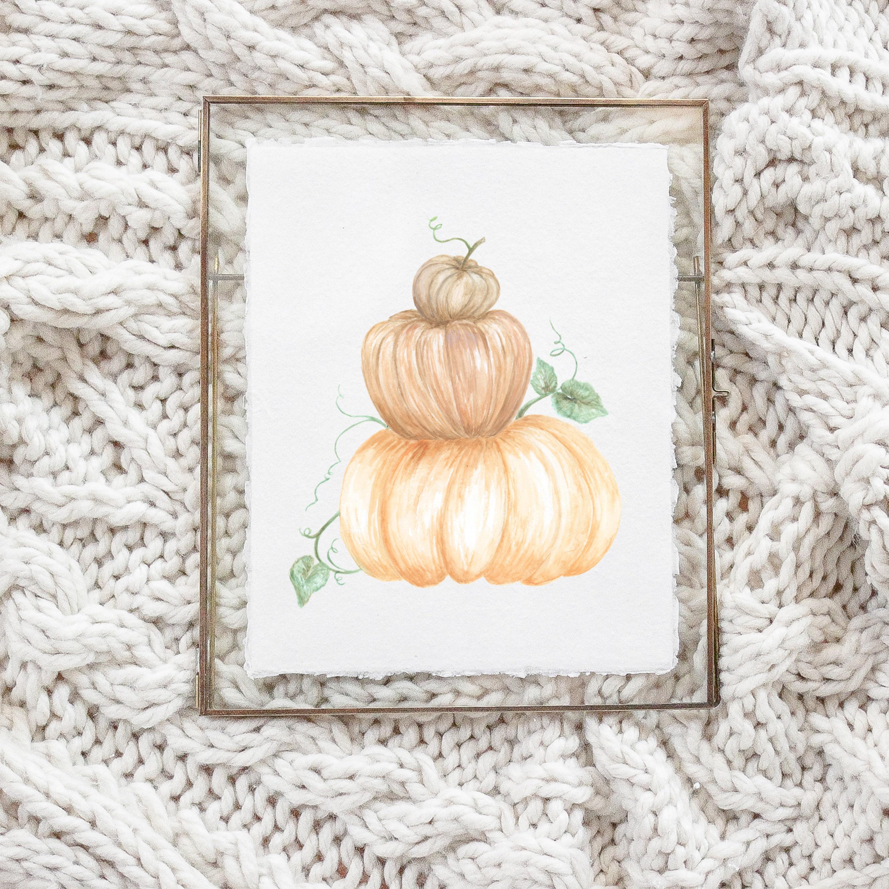 Glass Table Frames & Cards - Pumpkin Stack Watercolor