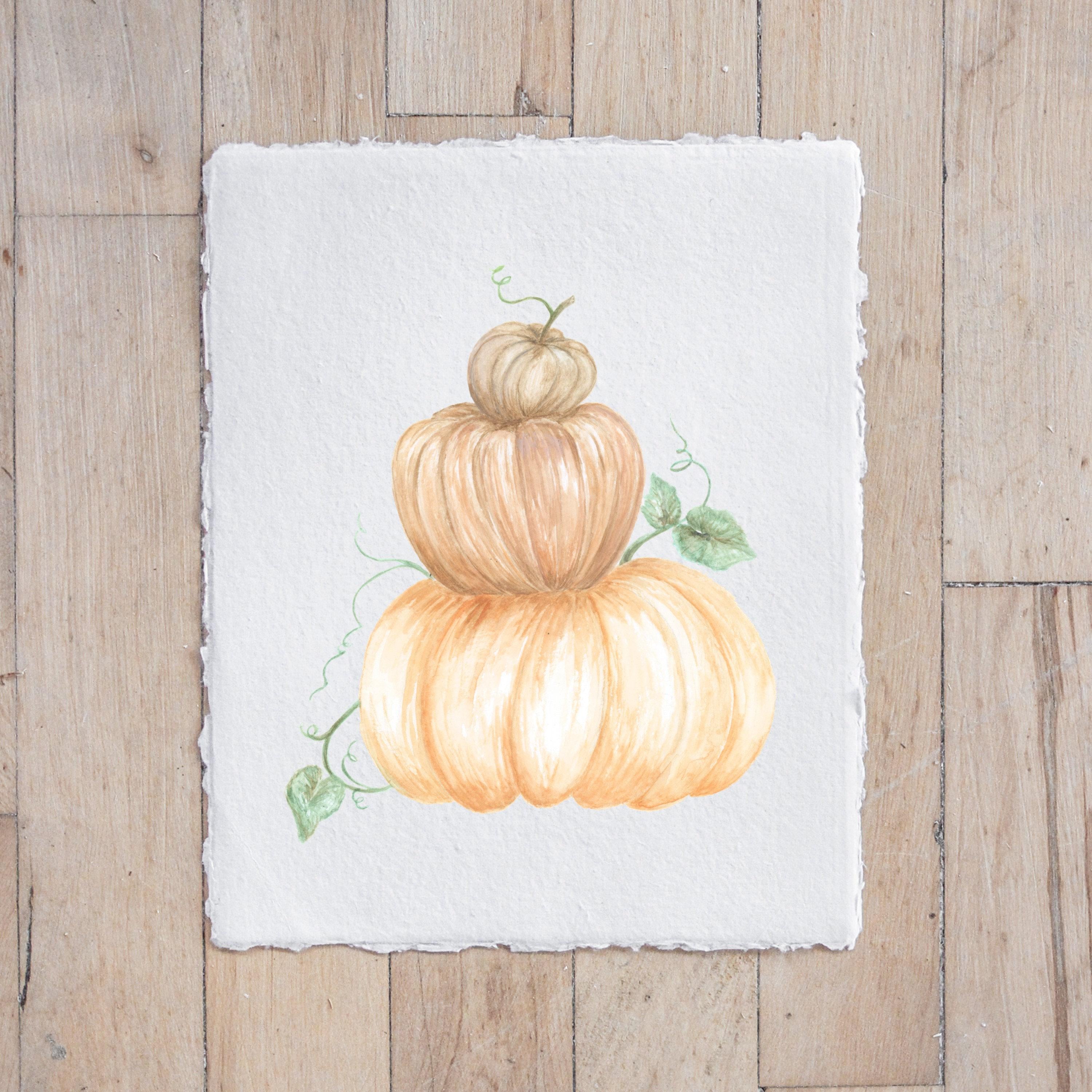 Fall Calligraphy Print - Pumpkin Stack Watercolor, Fall Decor, Gift, Holiday Gift, Seasonal Home Decor