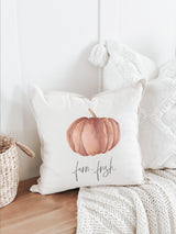 Throw Pillow - Farm Fresh Pumpkins - Autumn home décor, fall décor, cushion cover, throw pillow, seasonal pillow, cursive font décor