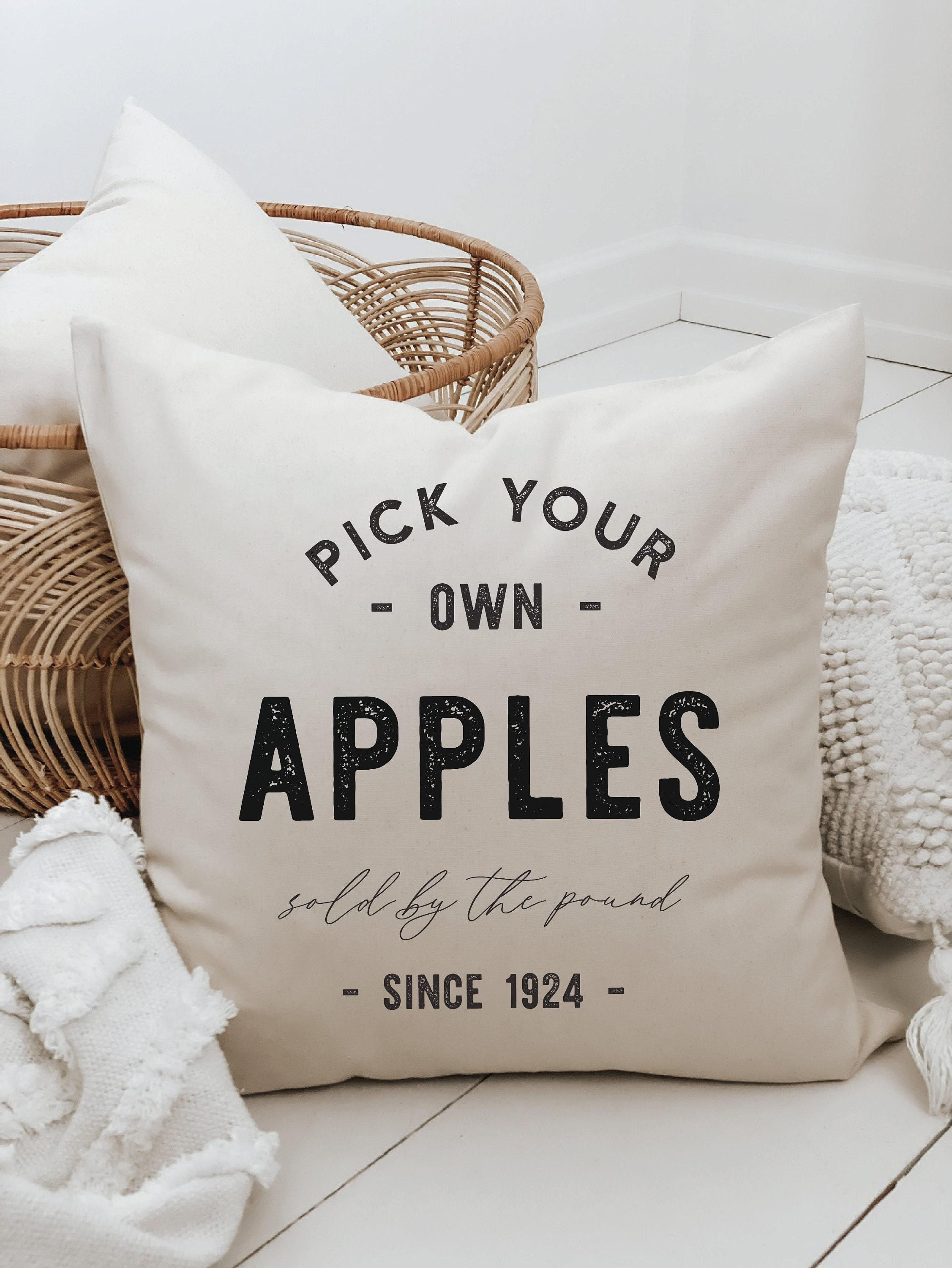 Throw Pillow - Pick Your Own Apples - Autumn home décor, fall décor, cushion cover, throw pillow, seasonal pillow, cursive font décor