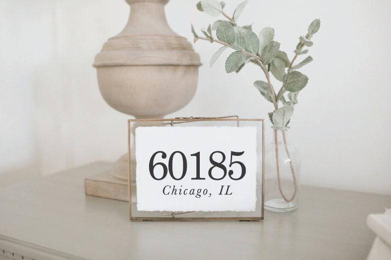 Calligraphy Print - Personalized Zip Code - tabletop decorative frame, rustic home decor, made in the USA