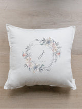 Throw Pillow - Personalized Baby Initial with Floral Wreath - Farmhouse Style, 100% Organic Cotton, Calligraphy Décor, Housewarming gift