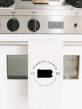 Kitchen Towel - Personalized State Slogan - housewarming gift, wedding favor, kitchen decor, anniversary present, calligraphy design