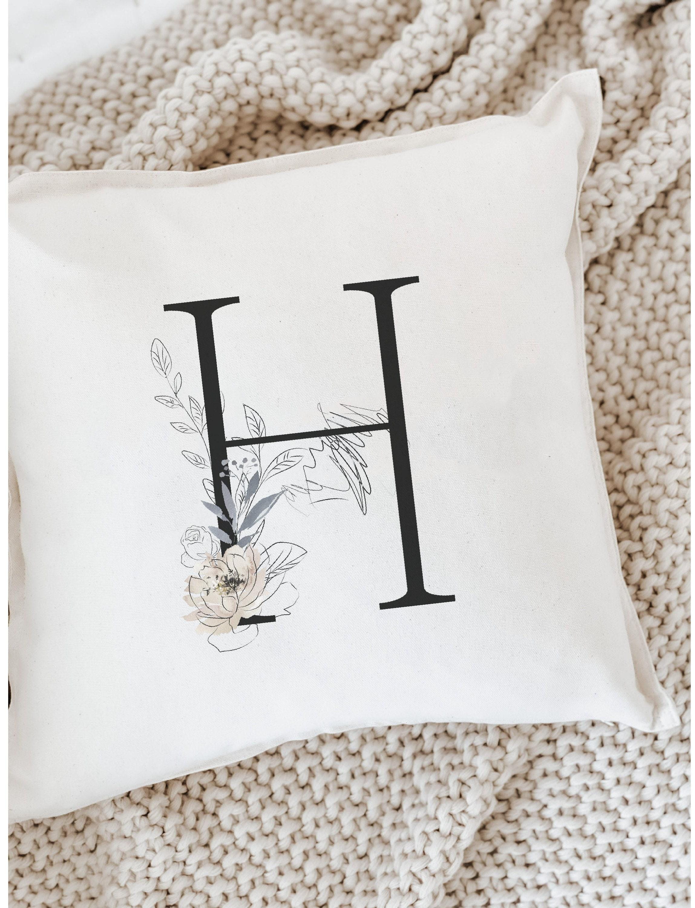 Throw Pillow - Personalized Floral Letter Pillow - Flower Design, Girl's Room, 100% Cotton, Calligraphy Home Decor, Newborn Baby gift