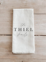 Kitchen Towel - Personalized Family Name - Made in the USA, housewarming gift, wedding present, kitchen decor, calligraphy design