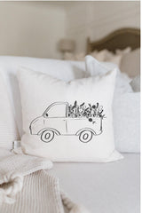 Flower Truck Throw Pillow: Organic Cotton Farmhouse Spring Decor