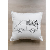 Flower Truck Throw Pillow: Organic Cotton Farmhouse Spring Decor