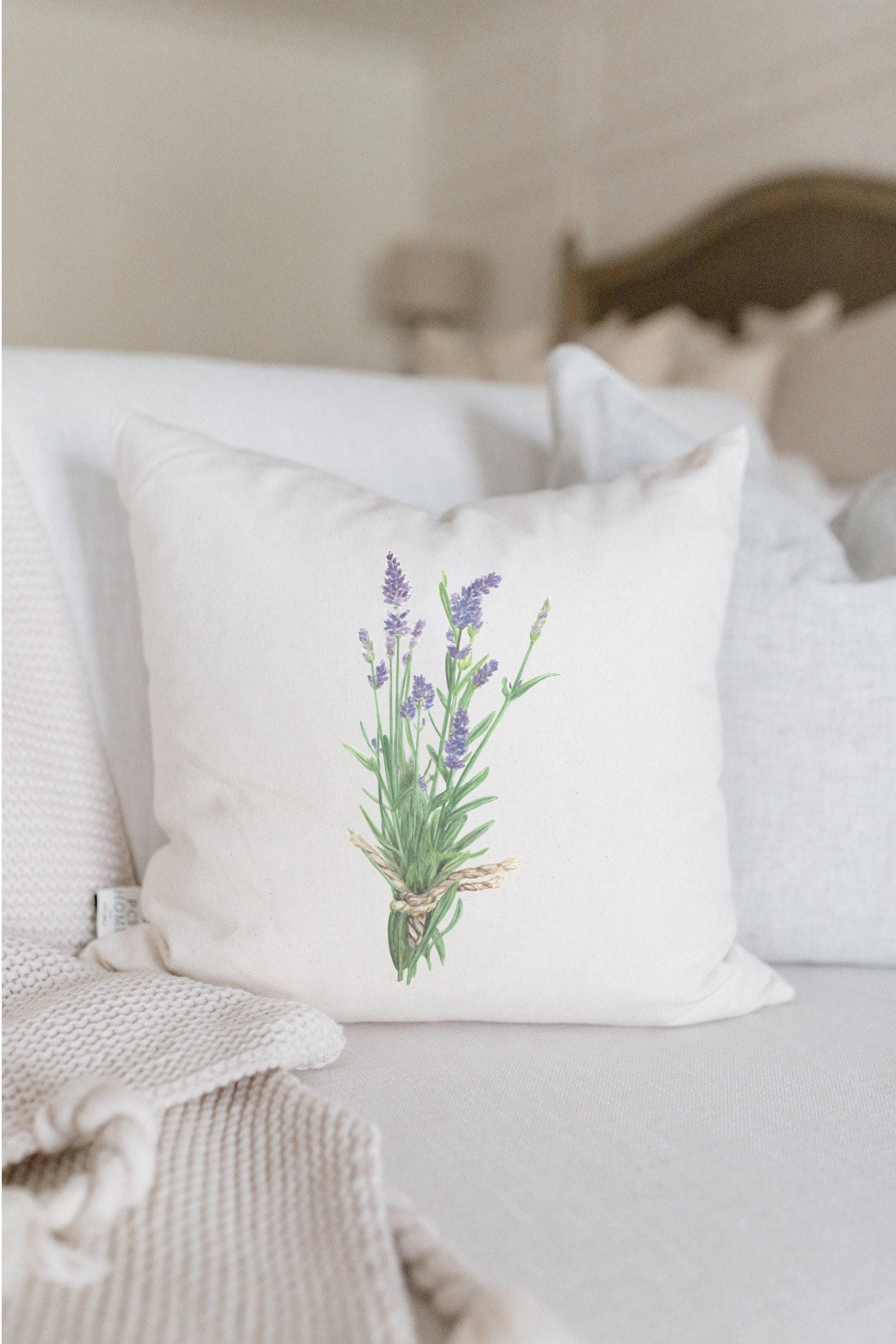 Lavender Watercolor Throw Pillow: Organic Cotton Cushion Cover