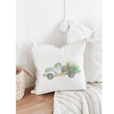 Throw Pillow -  Floral Truck Watercolor - Handmade in USA, Organic Cotton, Home Décor, Housewarming Gift ,Present for Her, Cushion Cover