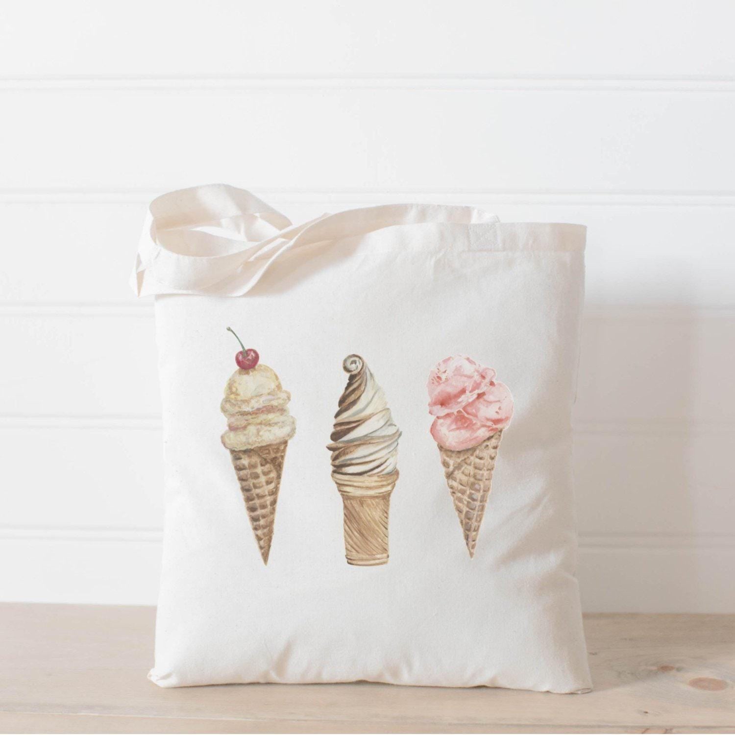 Watercolor Ice Cream Organic Cotton Tote Bag: Beach Bag, Wedding Favor