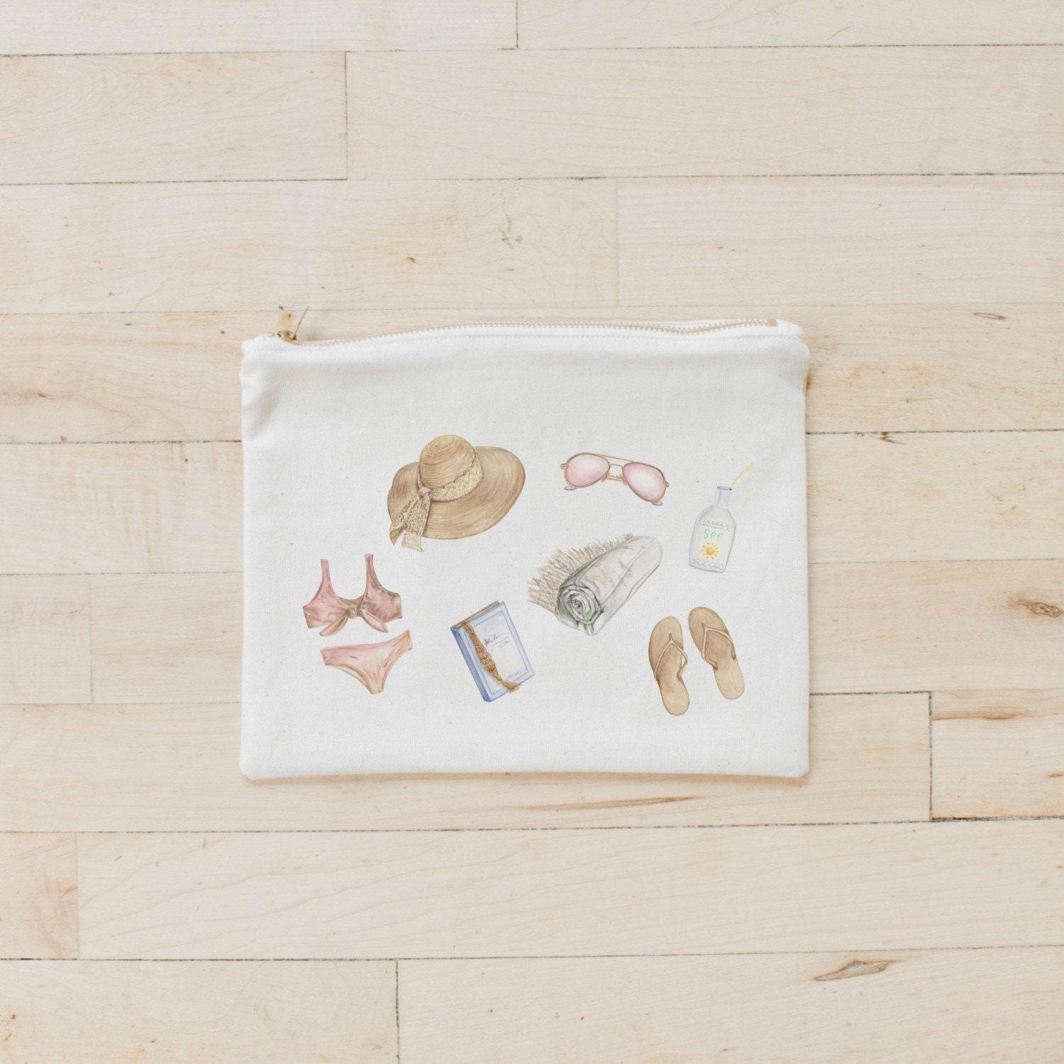 Watercolor Makeup Bag - Beach Essentials, Handmade in USA, 100% Organic Cotton, Shop Small, Pencil Case, wet dry bag, beach tote