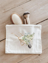 Cosmetic Bag - Floral Wheelbarrow, Handmade in USA, 100% Organic Cotton, Shop Small, Pencil Case, Bridesmaid Gift, Wedding Favor