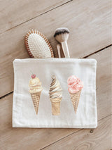 Cosmetic Bag - Ice Cream Cones Watercolor - Handmade in USA, 100% Organic Cotton, Shop Small, Pencil Case, Bridesmaid Gift, Wedding Favor