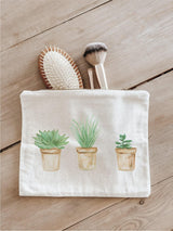 Watercolor Succulents Cosmetic Bag: Organic Cotton Pencil Case