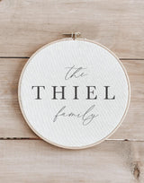 Personalized Family Name Embroidery Hoop: Rustic Farmhouse Wall Decor