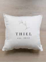 Personalized Last Name Throw Pillow: Floral Laurel Design