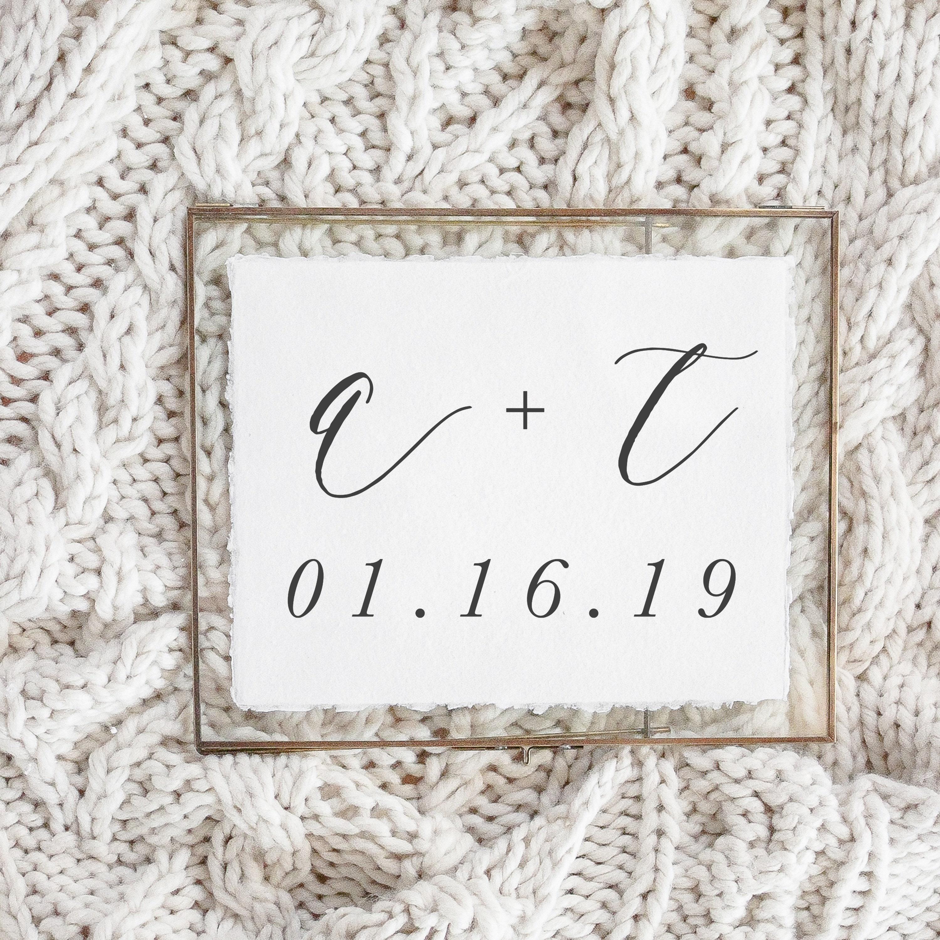 Calligraphy Print - Personalized Two Initials And Date